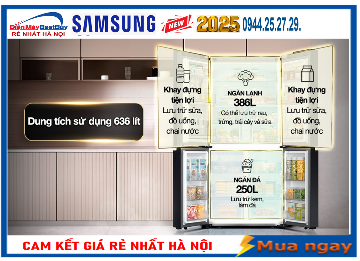 Tủ lạnh Samsung Inverter 636 lít Multi Door Bespoke RF65DB990012SV