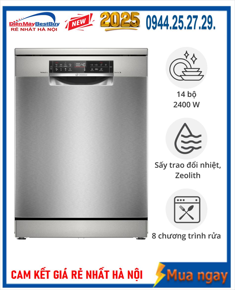 Máy rửa bát Bosch 14 bộ Serie 6 sấy Zeolith SMS6ZCI85M [Đức] New 2025