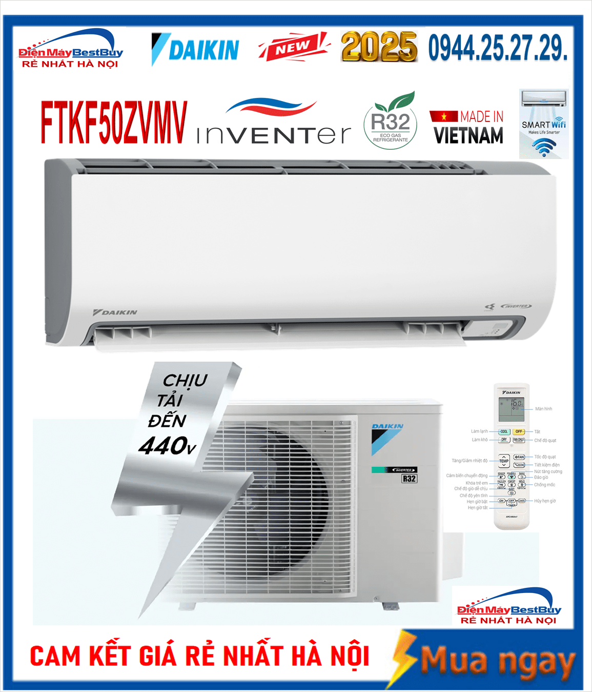 Điều hòa Daikin 21000 1 chiều inverter FTKB60ZVMV Mới 2025