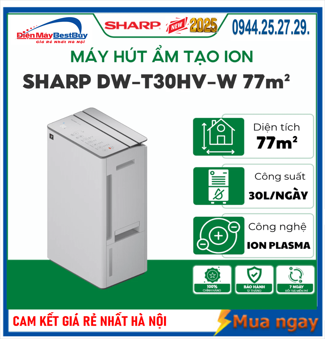 Máy hút ẩm Sharp DW-T30HV-W Model Mới [2025]