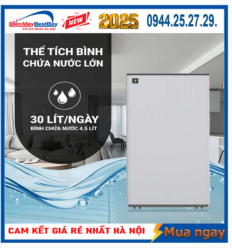 Máy hút ẩm kết hợp lọc khí 30L Sharp DW-T30FV-W [2025]