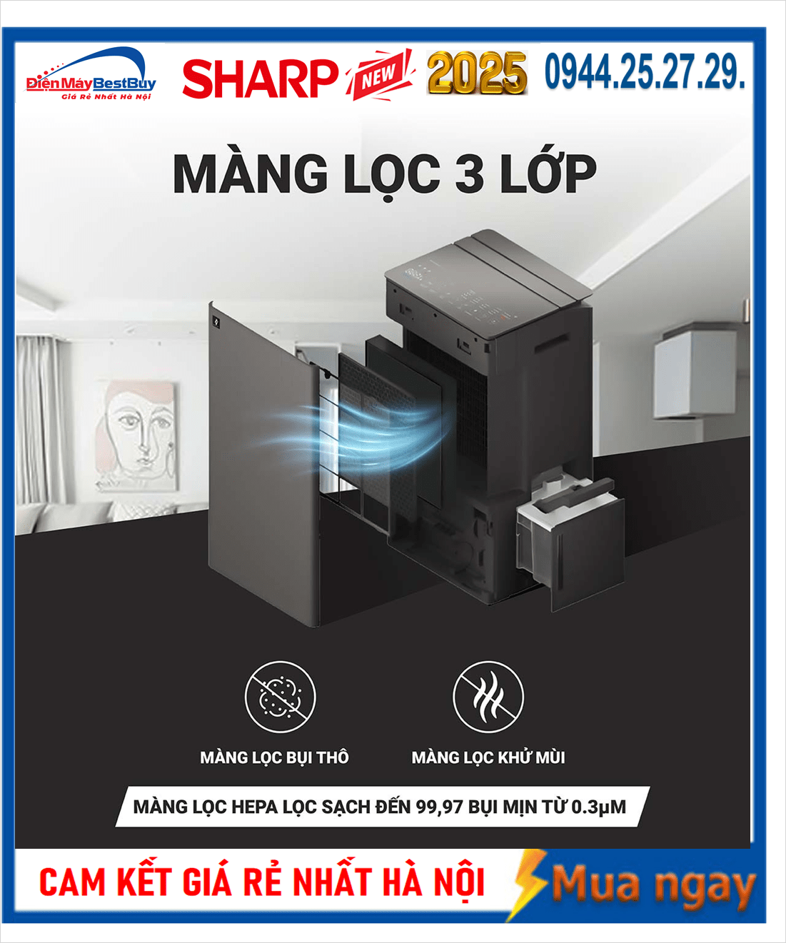 Máy hút ẩm kết hợp lọc khí 30L Sharp DW-T30FV-H (Mầu đen) Mới [2025]