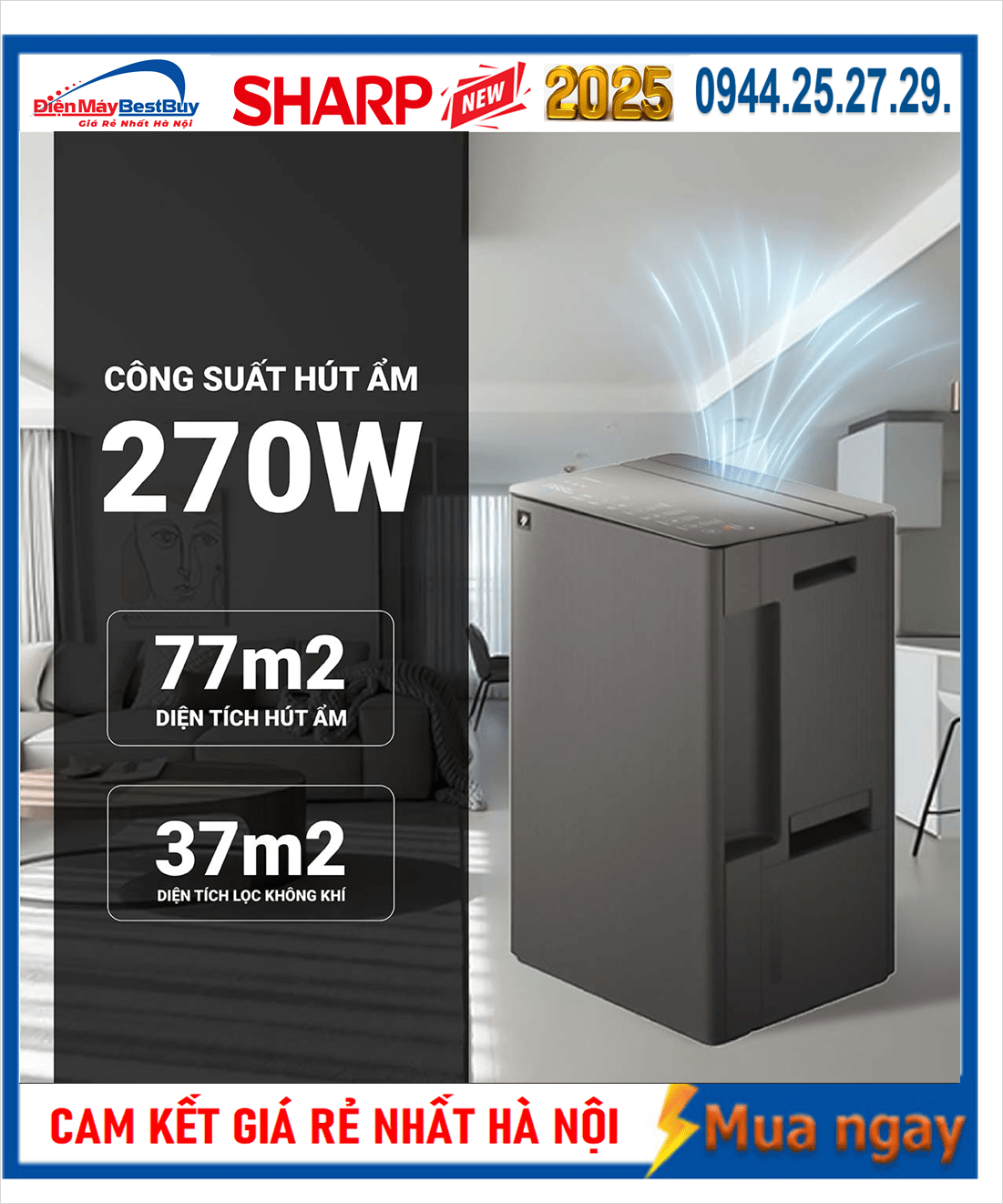 Máy hút ẩm kết hợp lọc khí 30L Sharp DW-T30FV-H (Mầu đen) Mới [2025]