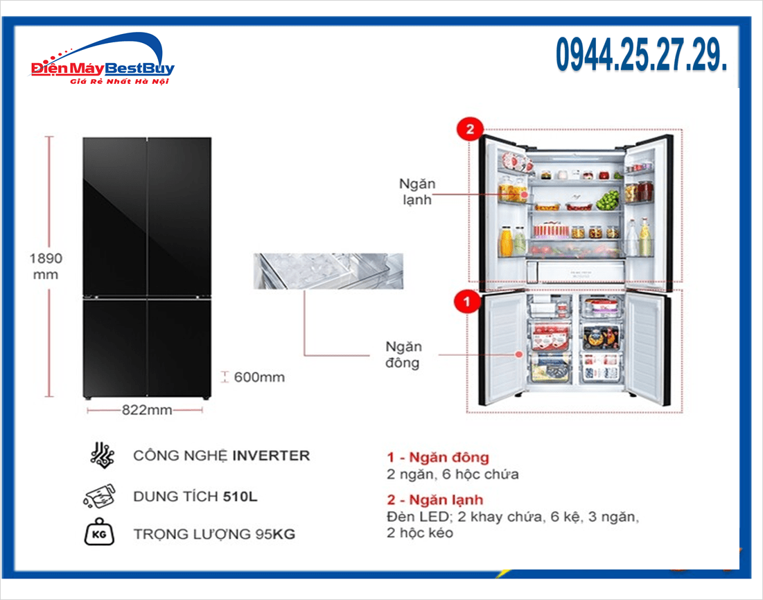 Tủ lạnh Panasonic Inverter 510 lít Multi Door NR-X561BK-VN NEW 2025