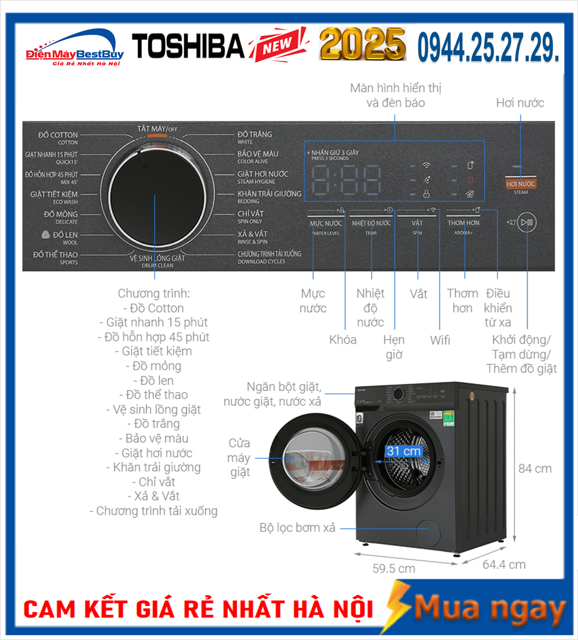 Máy giặt Toshiba Inverter 13 kg TW-T21BU140UWV(MG) Mới 2025