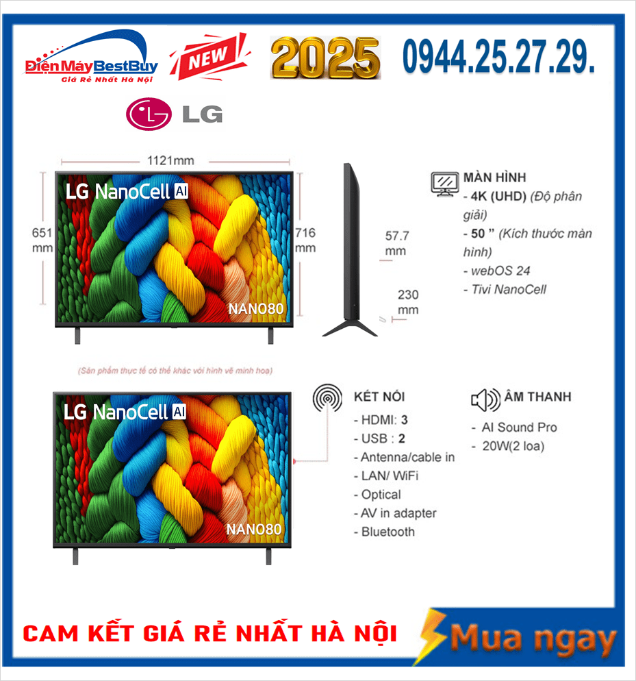 Smart Tivi NanoCell LG 4K 50 inch 50NANO80ASA ThinQ AI [2025]