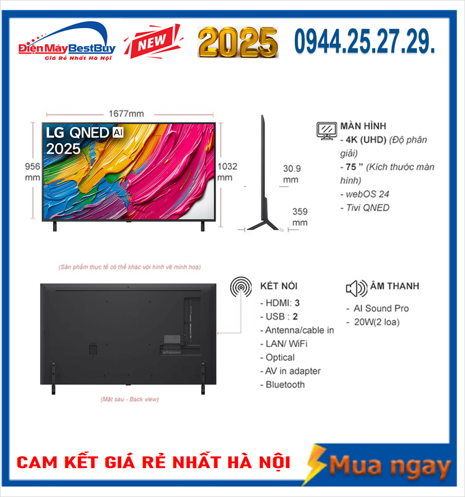 Tivi QNED LG AI 4K 75 inch 75QNED80ASA New [2025]