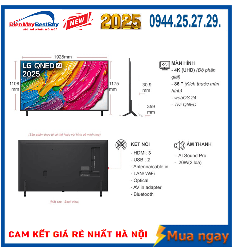 Tivi QNED LG AI 4K 86 inch 86QNED80ASA New [2025]