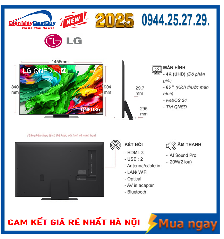 Smart Tivi QNED LG AI 4K 65 inch 65QNED86ASA New [2025]