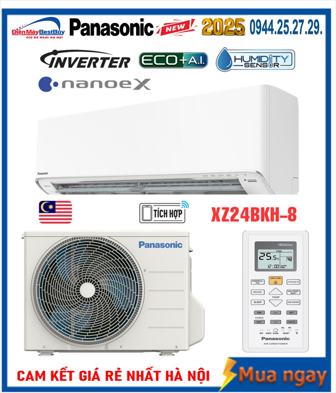 Điều hòa Panasonic 24000 BTU 2 chiều inverter XZ24BKH-8 New 2025