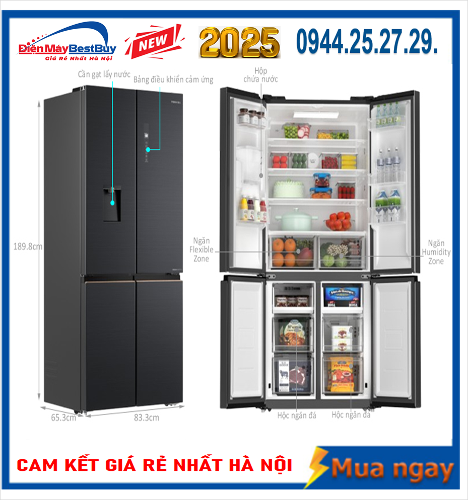 Tủ lạnh Toshiba Inverter 515 lít Multi Door GR-RF675WI-PMV(06)-MG