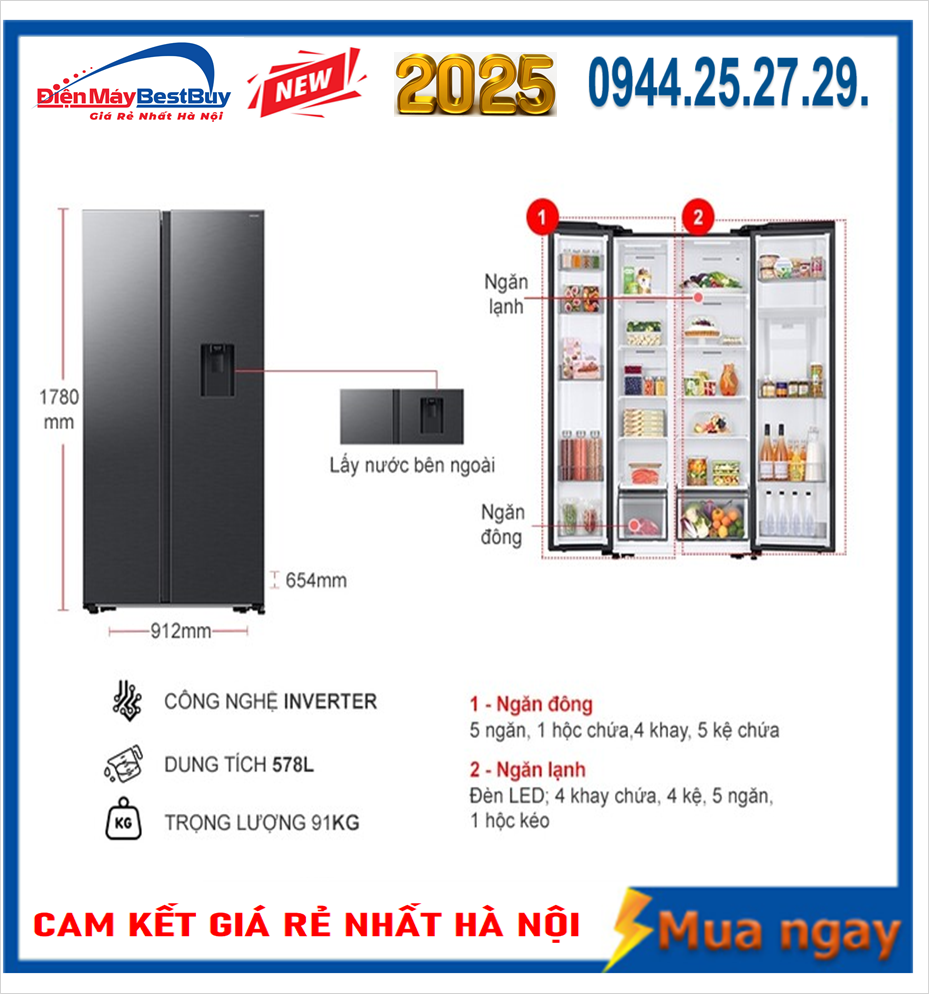 Tủ lạnh Samsung Inverter 578 lít Side By Side RS57DG410EB4SV