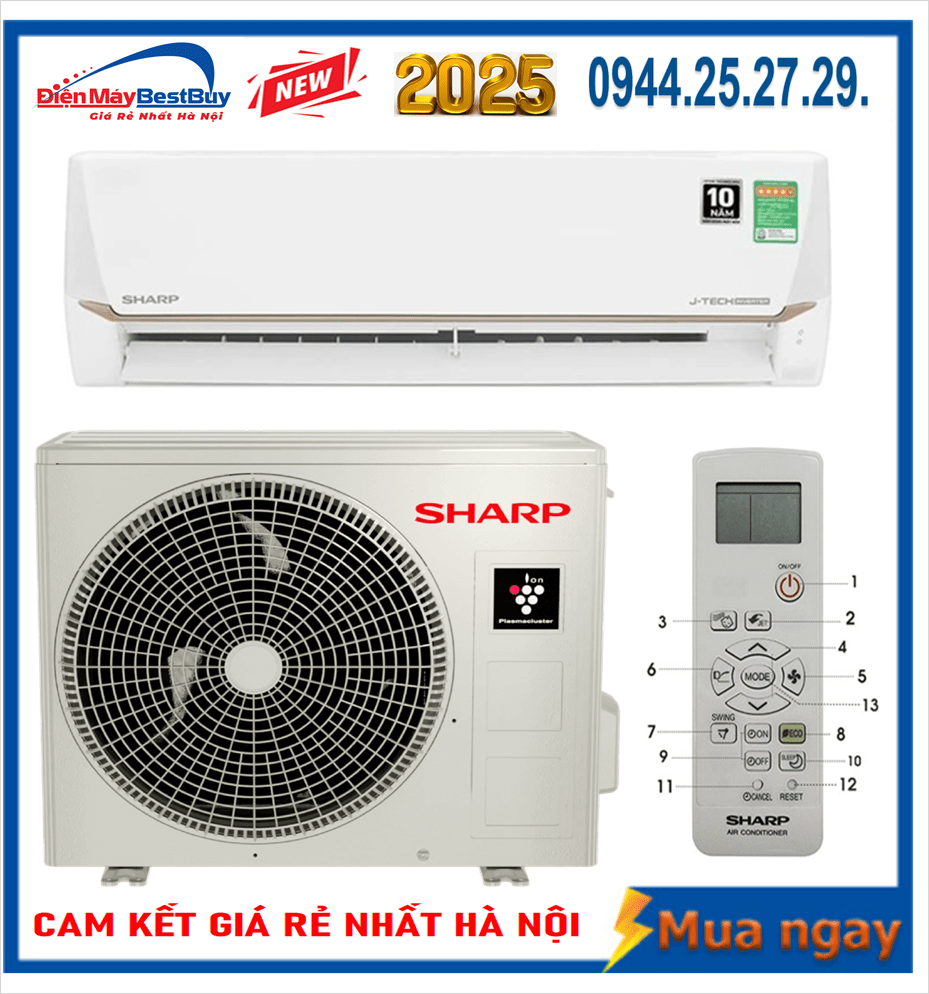 Điều hòa Sharp inverter 9000 BTU 1 chiều AH-X10CEWC Mới 2025