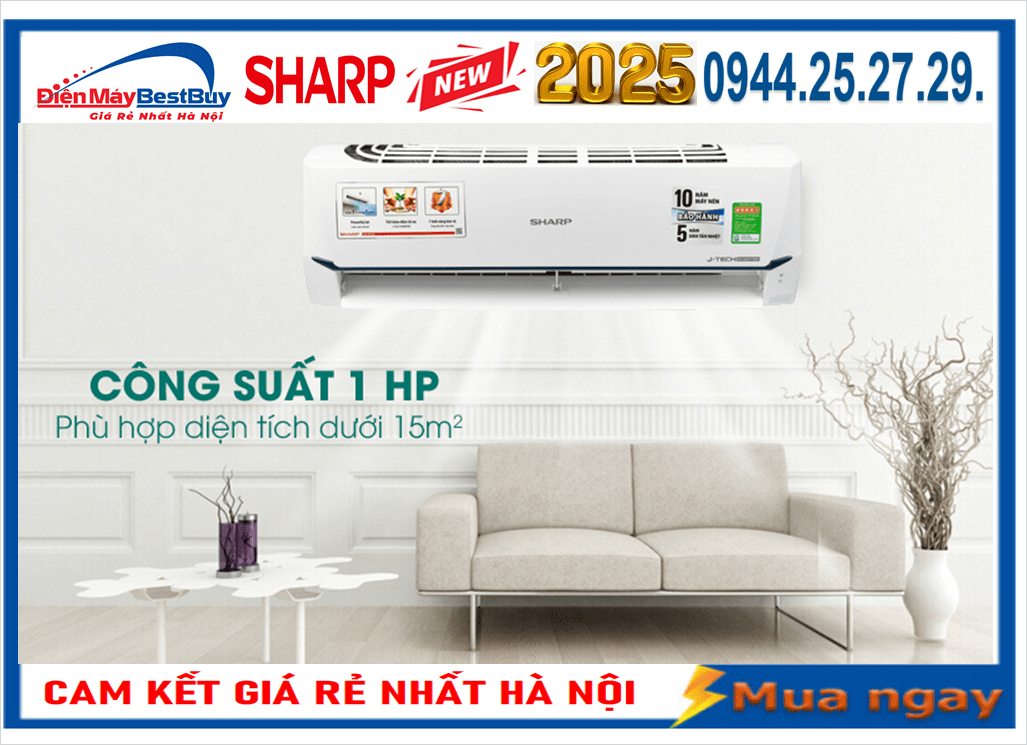 Điều hòa Sharp inverter 9000 BTU 1 chiều AH-X10CEWC Mới 2025