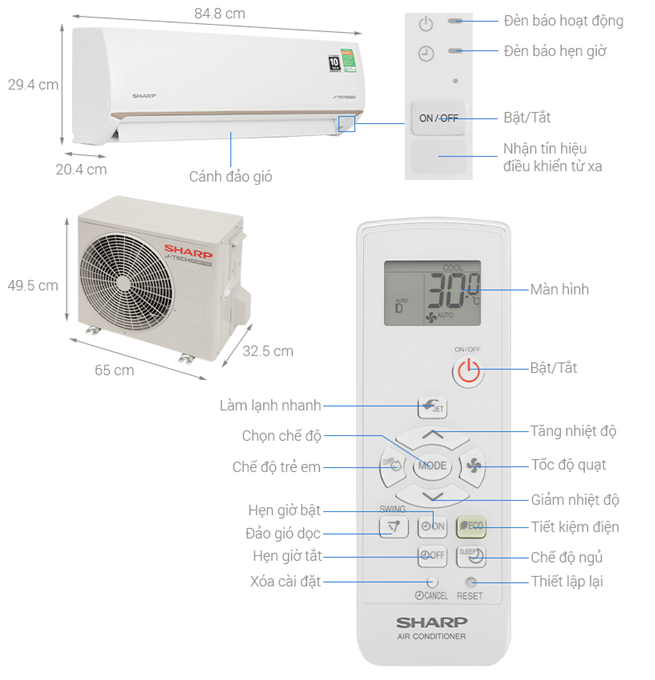 Điều hòa Sharp inverter 9000 BTU 1 chiều AH-X10CEWC Mới 2025