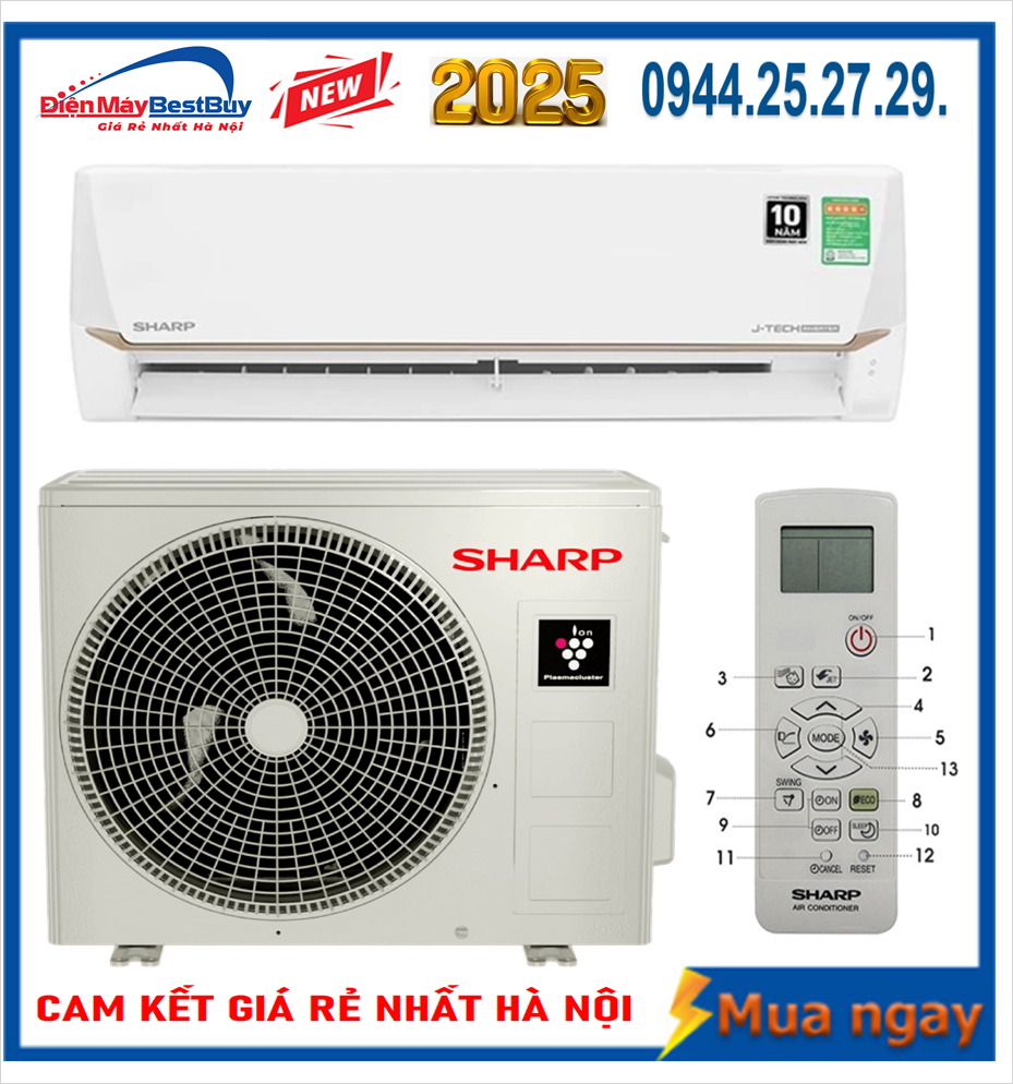 Điều hòa Sharp inverter 12000 BTU 1 chiều AH-X13CEWC Mới 2025