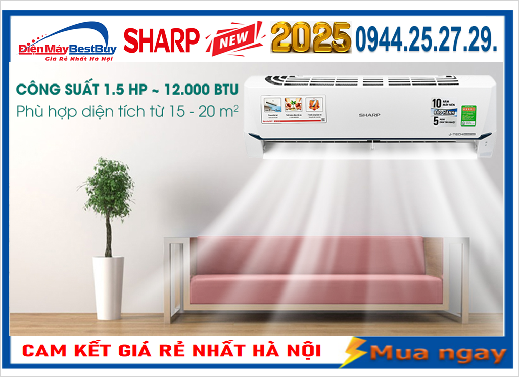 Điều hòa Sharp inverter 12000 BTU 1 chiều AH-X13CEWC Mới 2025