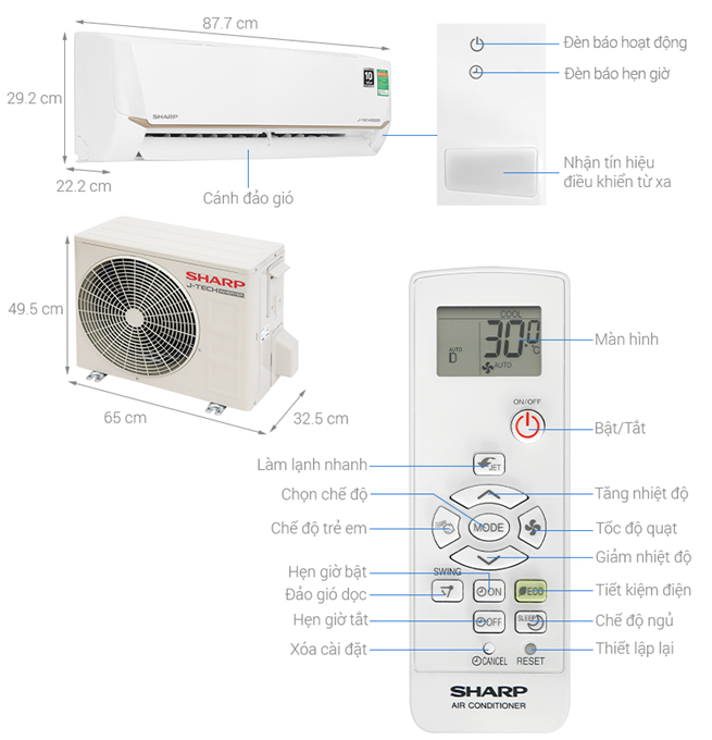 Điều hòa Sharp inverter 12000 BTU 1 chiều AH-X13CEWC Mới 2025