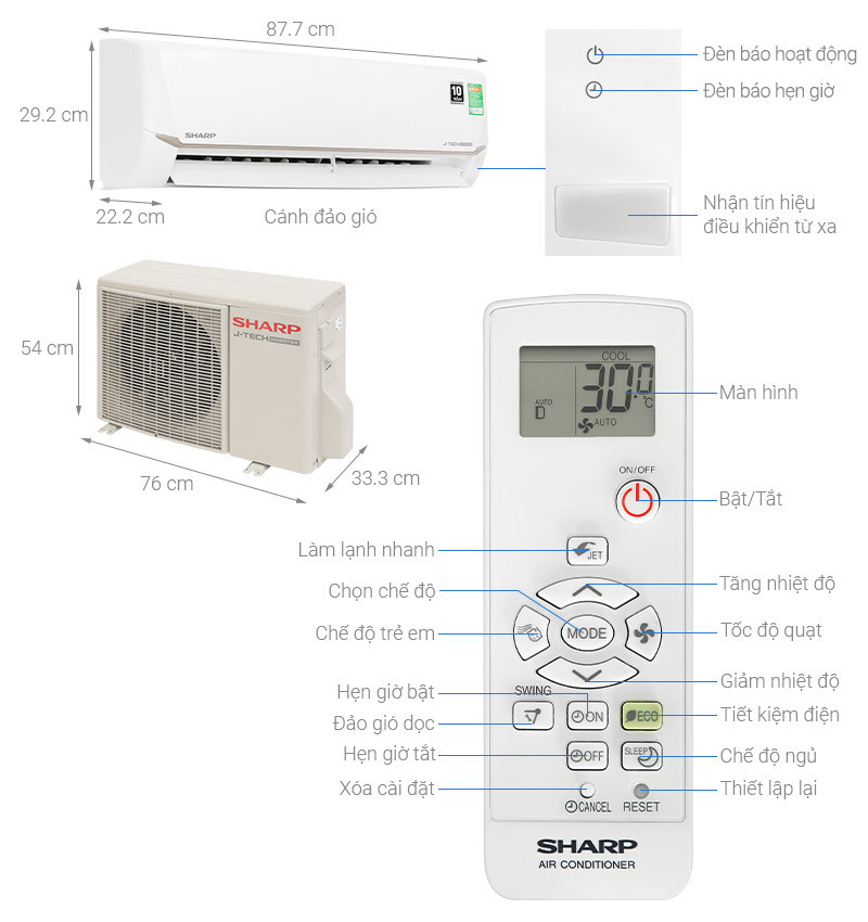 Điều hòa Sharp inverter 18000 BTU 1 chiều AH-X18CEWC Mới 2025
