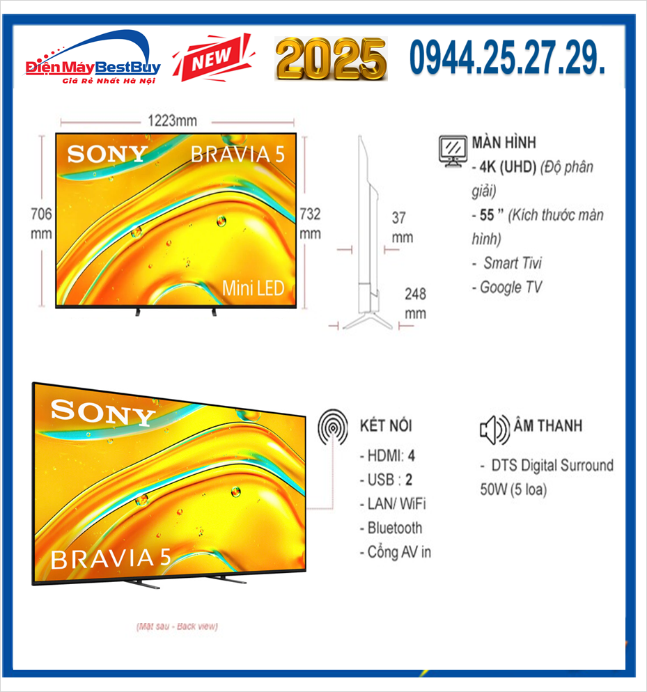 Nơi Bán Tivi Mini LED Sony 4K 55 inch Bravia 5 K-55XR50 Giá rẻ nhất