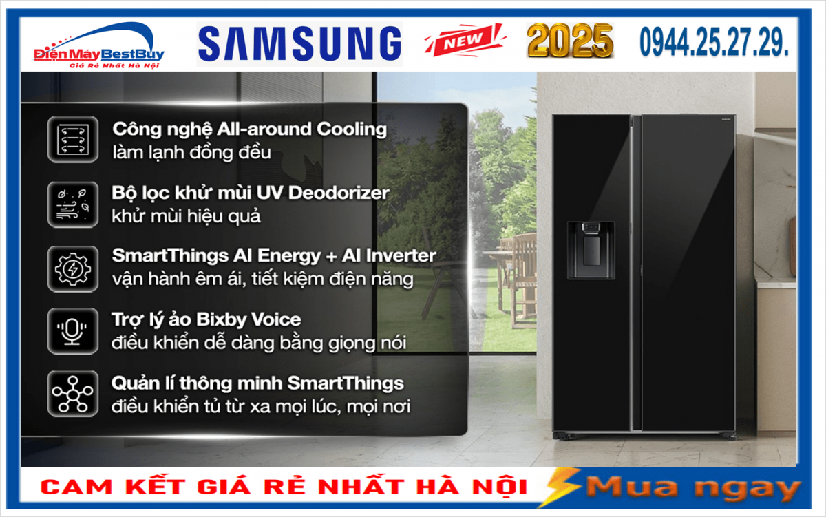 Tủ lạnh Samsung Inverter 634 lít Side By Side RS80F65J2BSV New [2025]