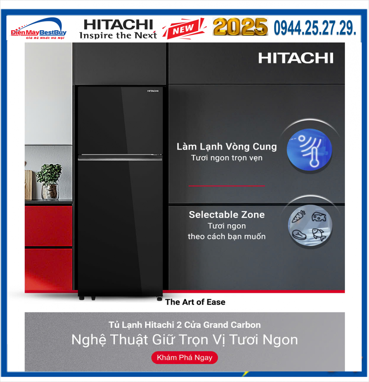 Tủ lạnh Hitachi Inverter 344 lít HRTN6379SGBKVN New 2025