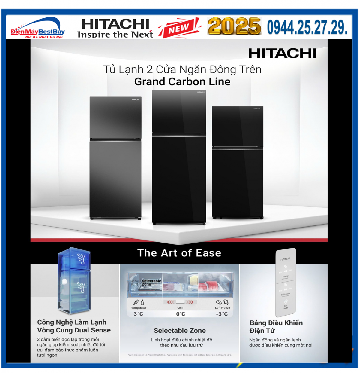 Tủ lạnh Hitachi Inverter 409 lít HRTN6443SGBKVN Mới 2025