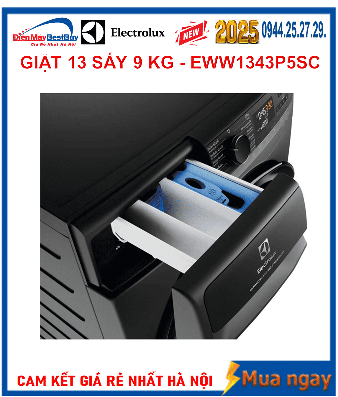 Máy giặt sấy Electrolux Inverter UltimateCare 500 giặt 13 kg - sấy 9 kg EWW1343P5SC 