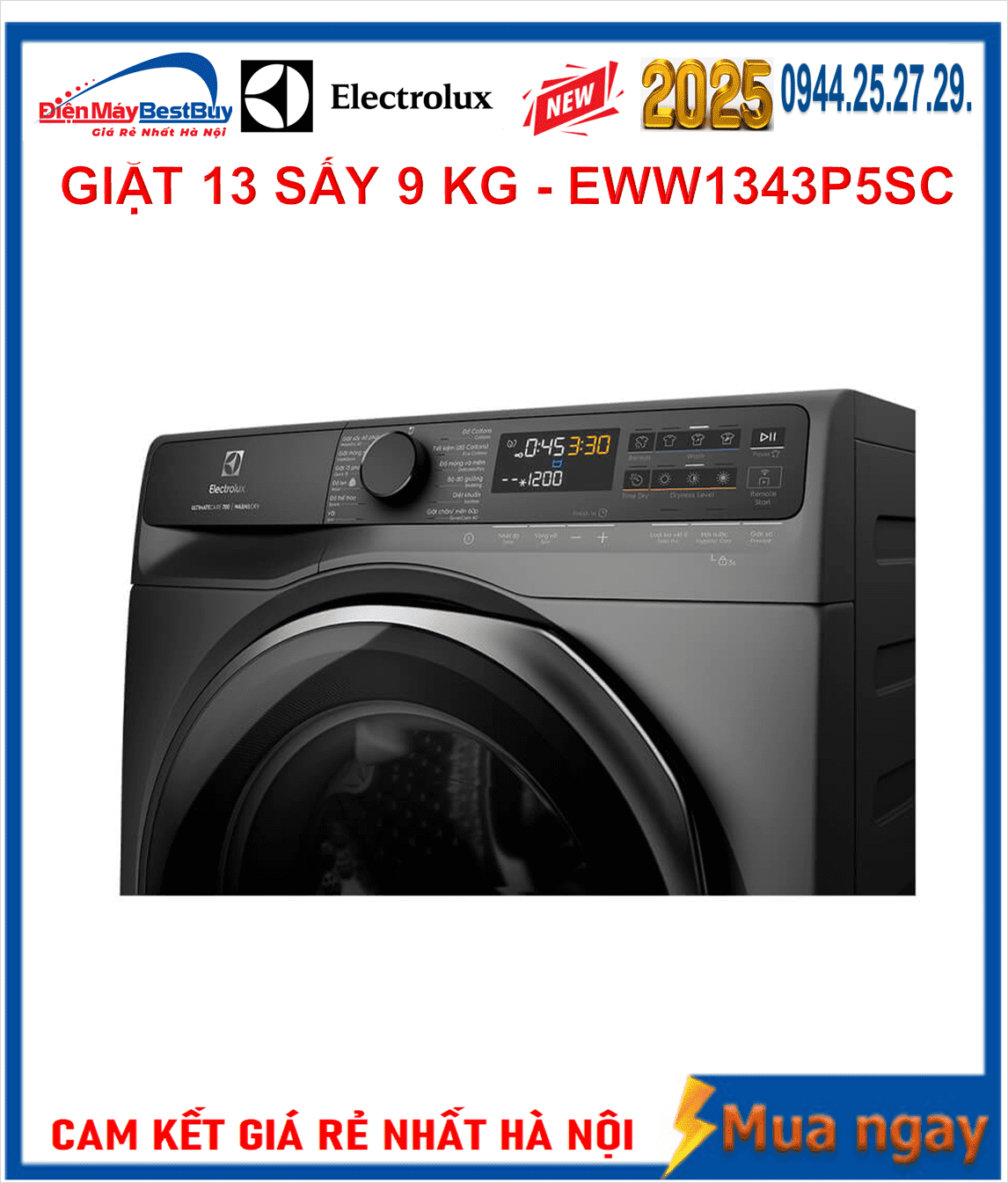 Máy giặt sấy Electrolux Inverter UltimateCare 500 giặt 13 kg - sấy 9 kg EWW1343P5SC 