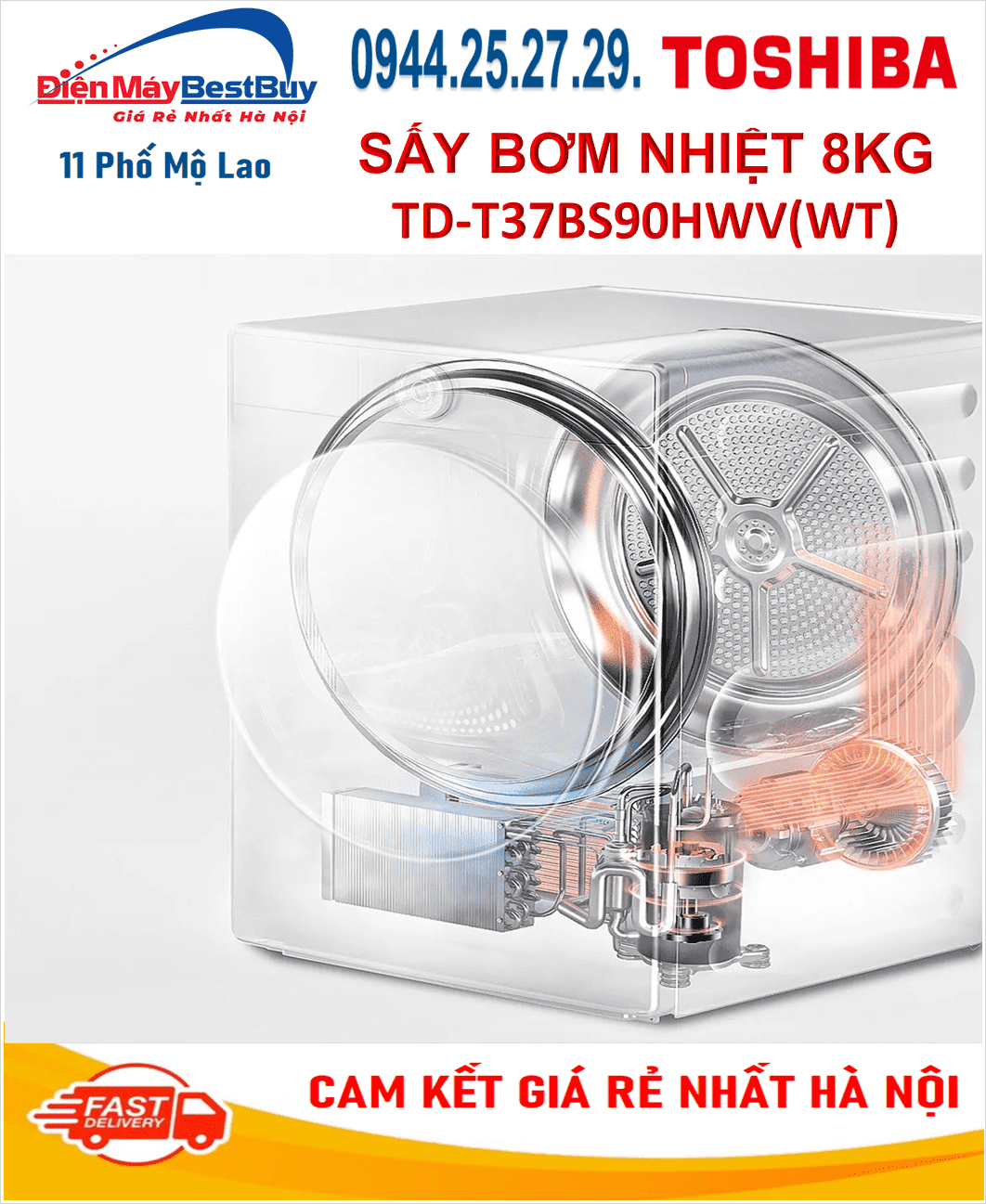 Máy sấy Heat pump (bơm nhiệt) Toshiba Inverter 8 kg TD-T37BS90HWV(WT)