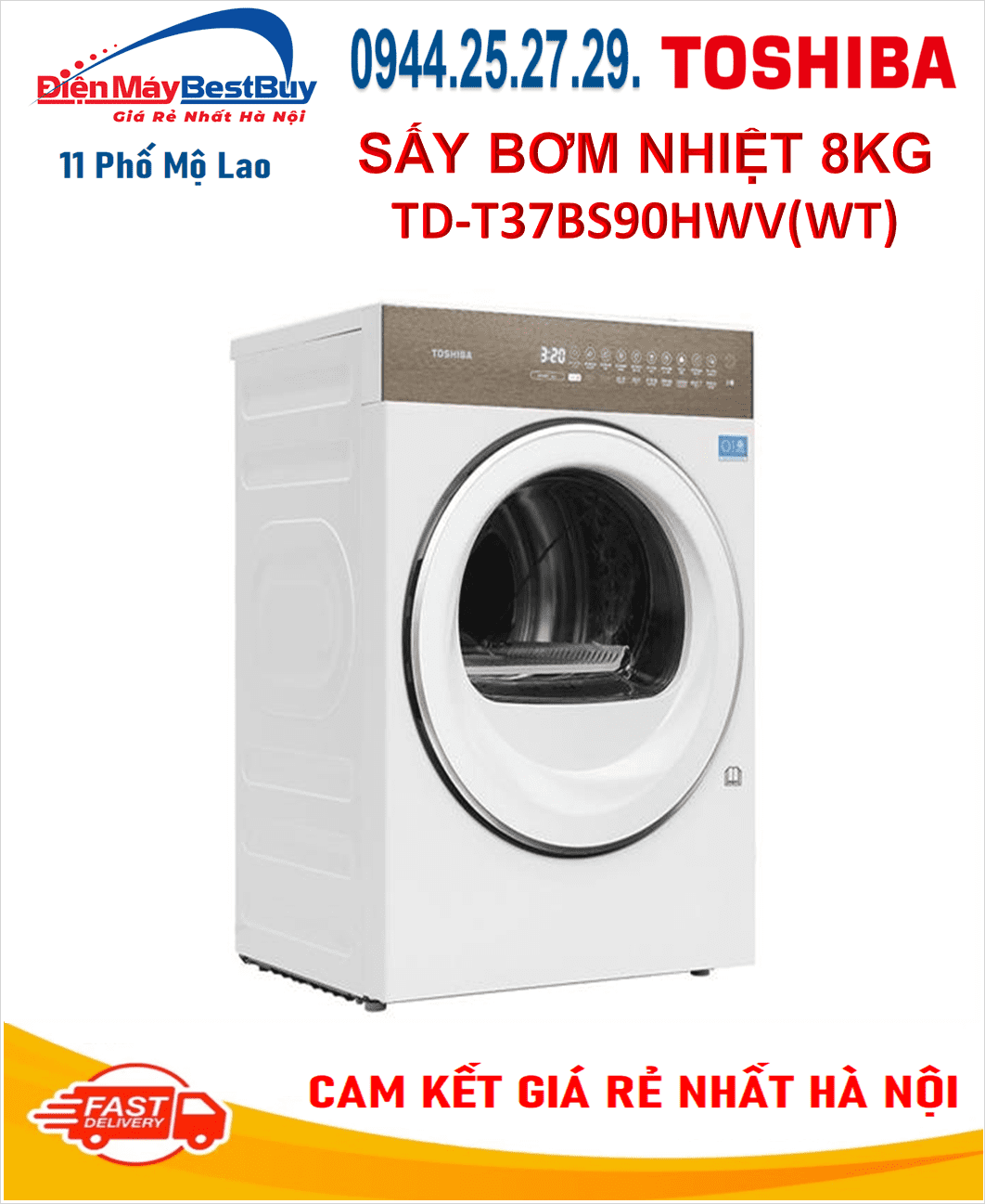 Máy sấy Heat pump (bơm nhiệt) Toshiba Inverter 8 kg TD-T37BS90HWV(WT)
