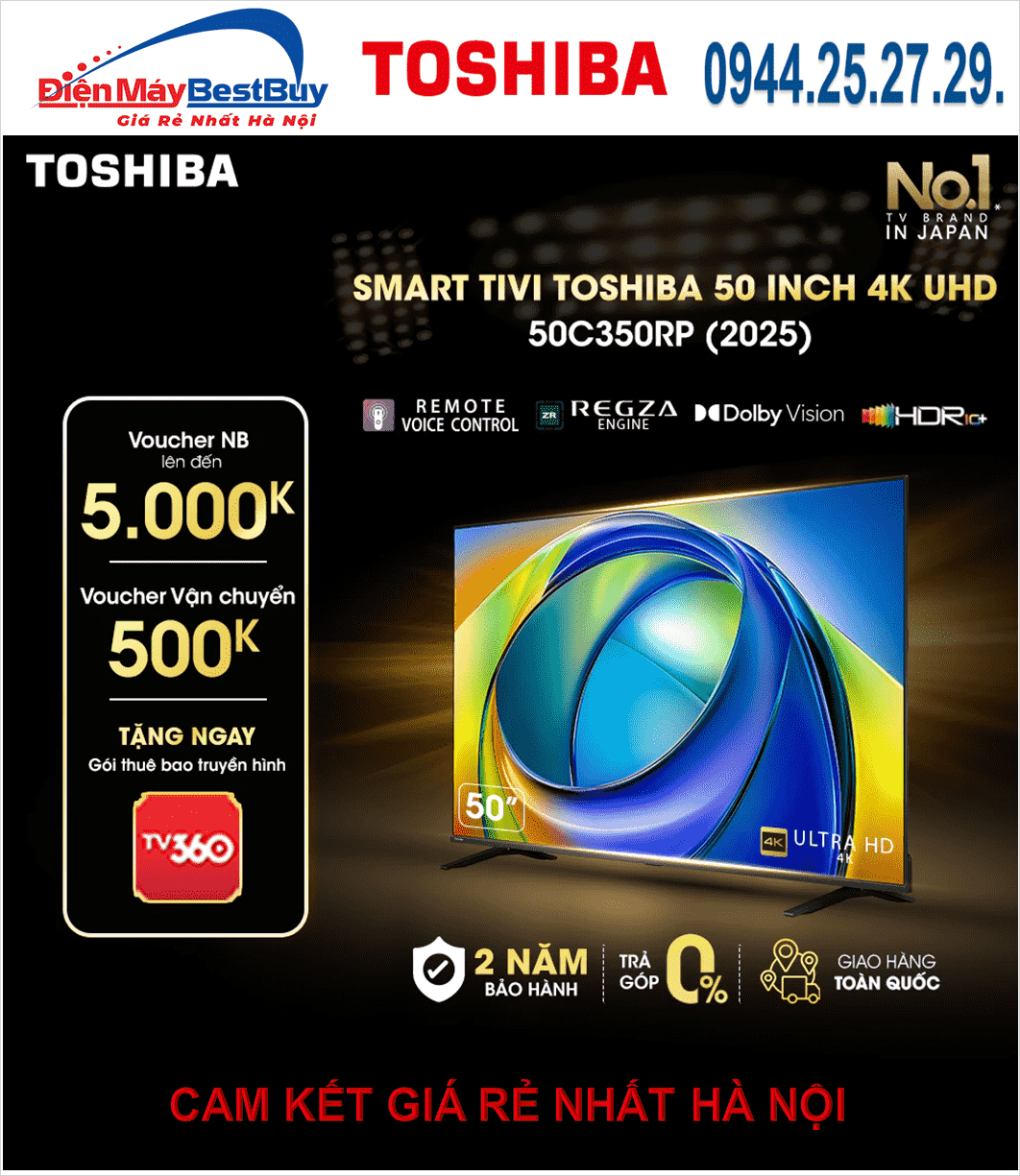 Smart Tivi Toshiba AI 4K 50 inch 50C350RP [2025]