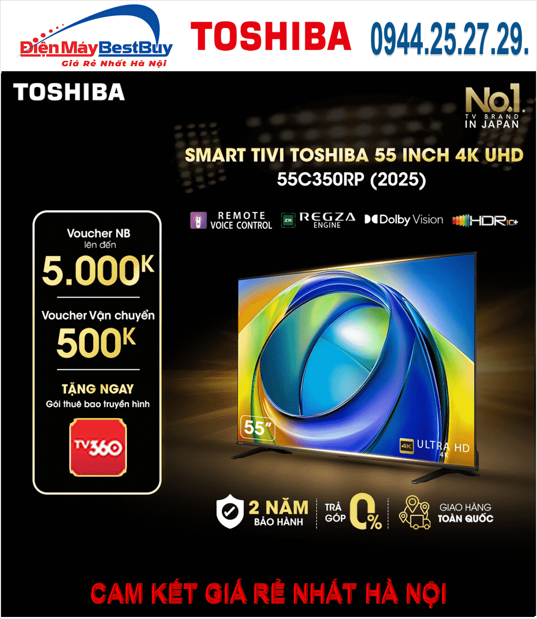 Smart Tivi Toshiba AI 4K 55 inch 55C350RP [2025]