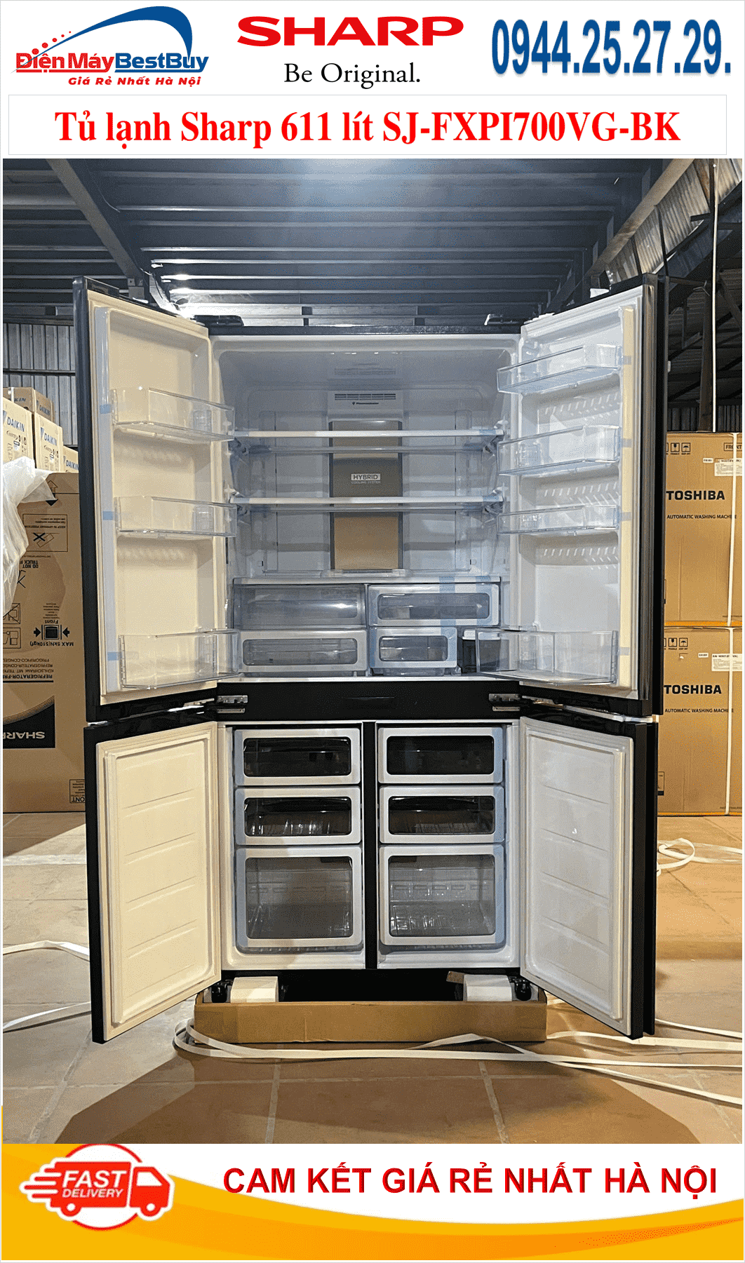 Tủ lạnh Sharp 611 lít Multi Door 4 cánh SJ-FXPI700VG-BK [2025]