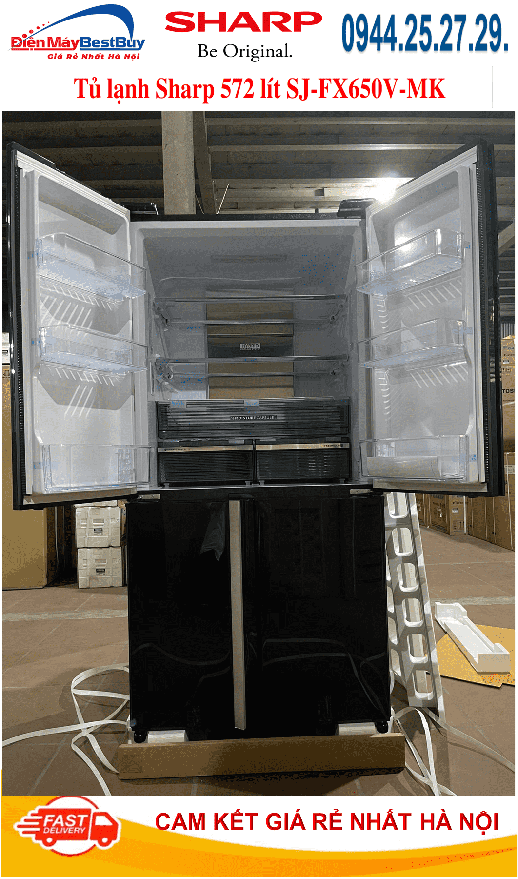 Tủ lạnh Sharp 572 lít Multi Door 4 cánh SJ-FX650V-MK [2025]