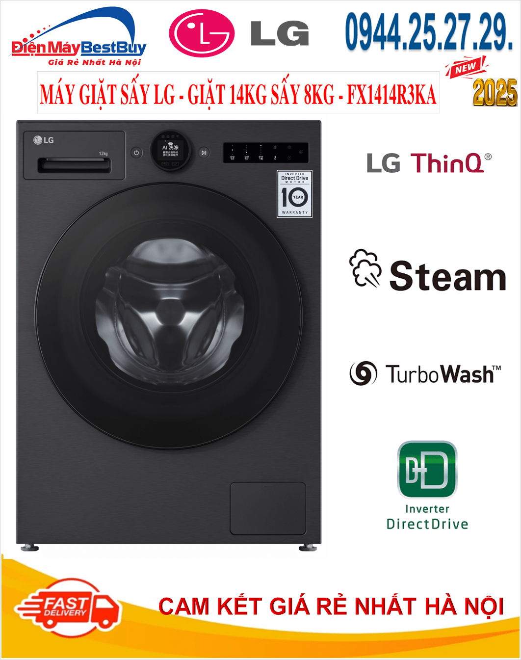 Máy Giặt LG Inventer 14kg Series 7 FX1414S3KA [2025]