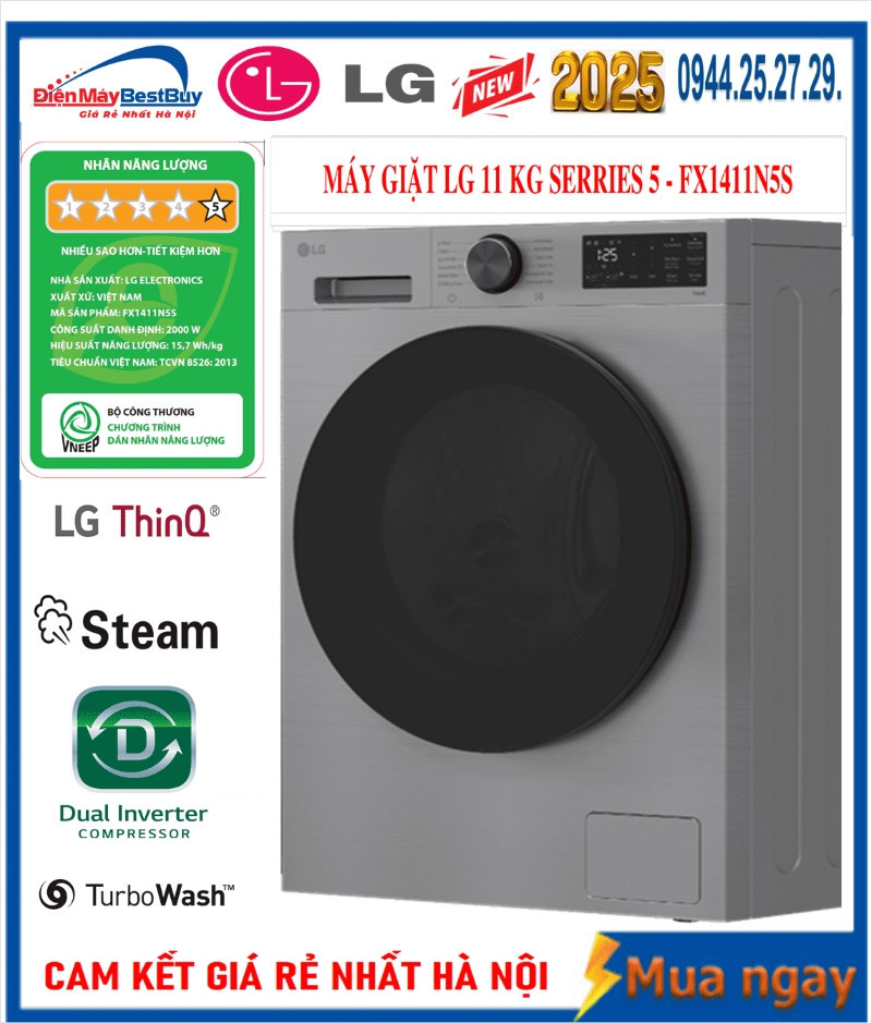 Máy giặt LG FX1411N5S Inverter lồng ngang 11kg 2025