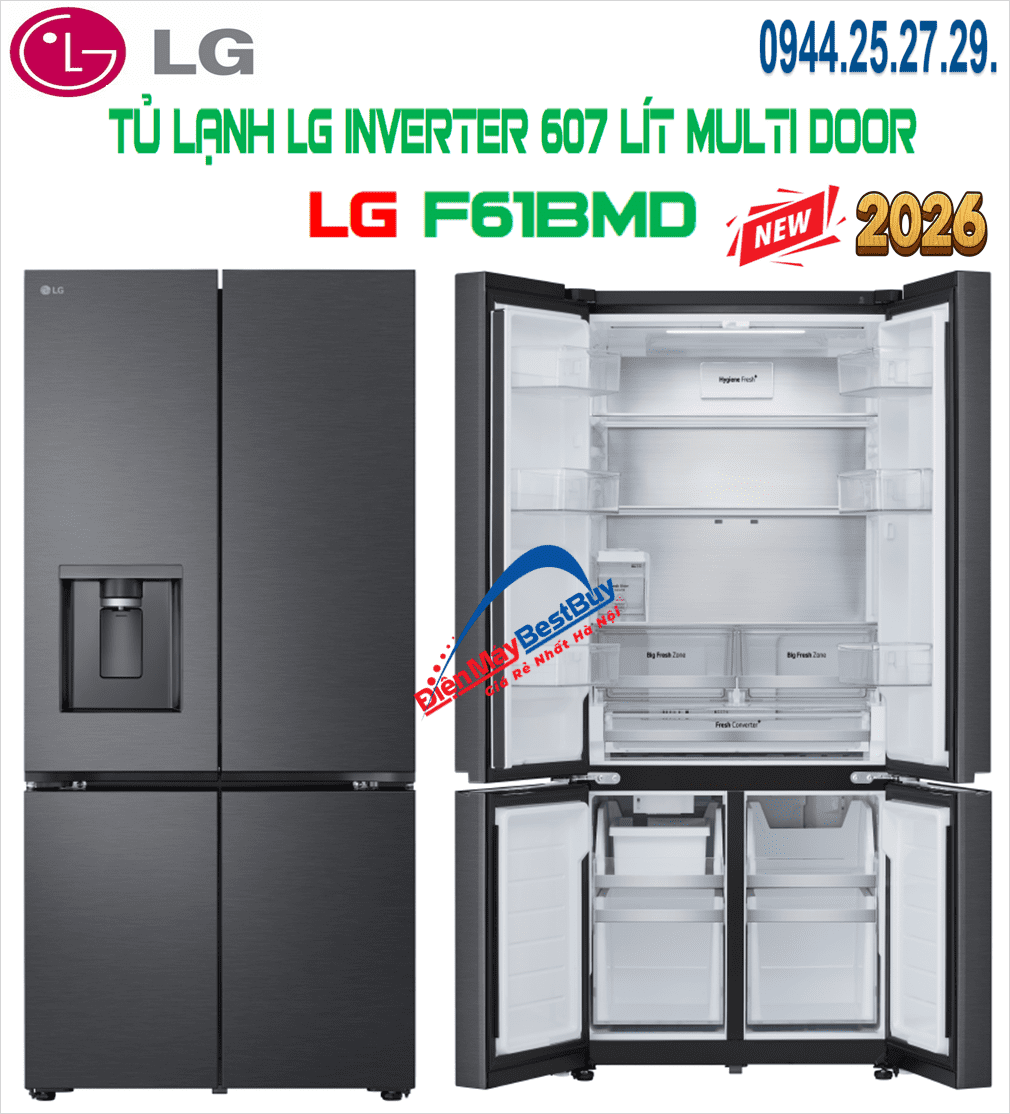Tủ lạnh LG F61BMD Inverter 607 lít 4 cánh 2025