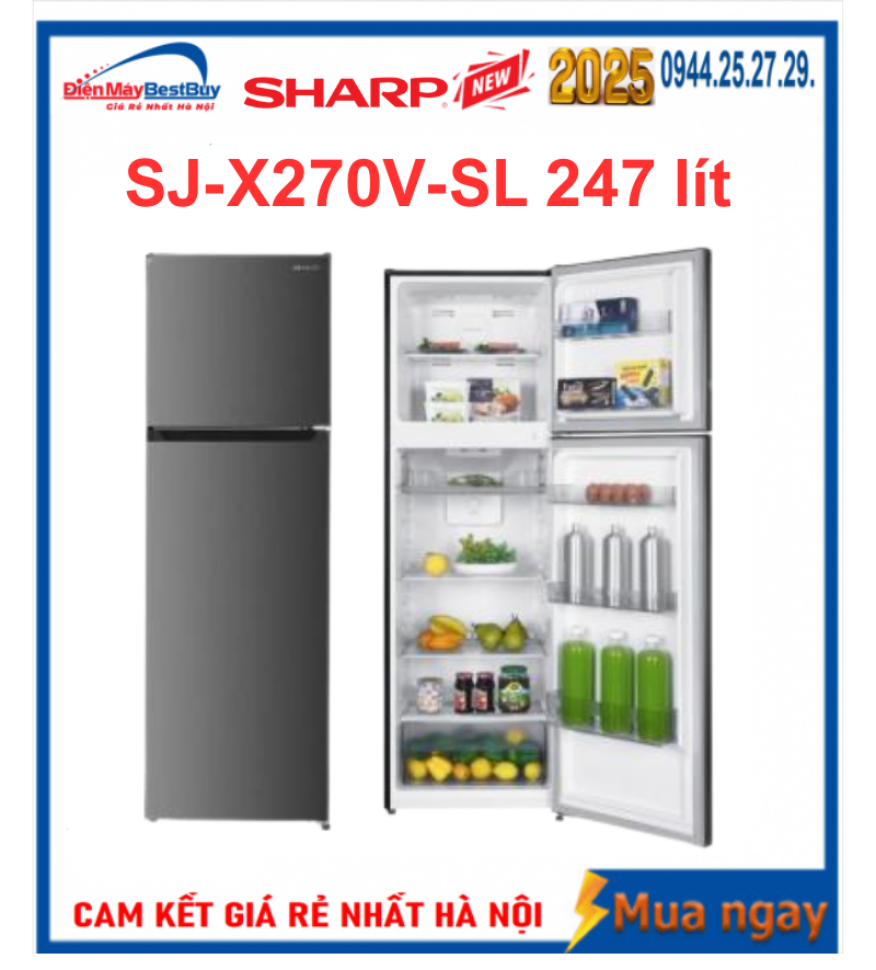 Tủ lạnh Sharp SJ-X270V-SL Inverter 247 lít