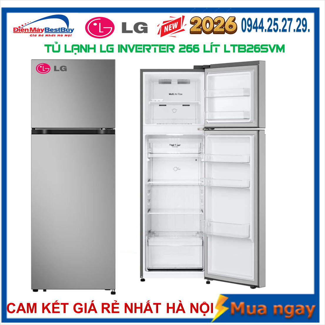 Tủ lạnh LG LTB26SVM Inverter 266 lít
