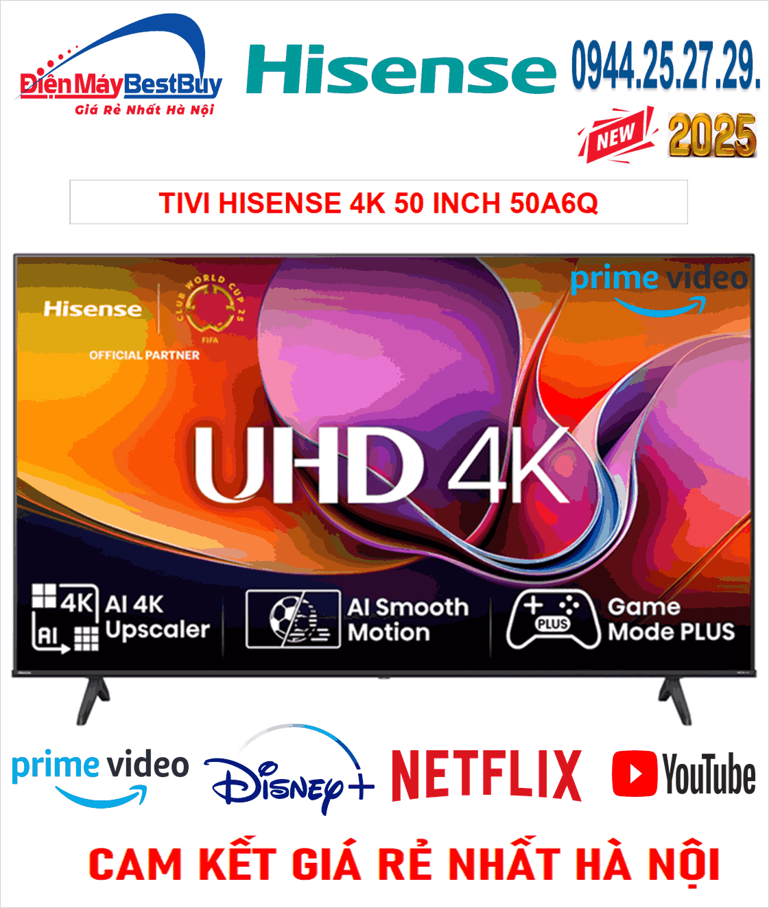 Tivi Hisense 4K UHD 50 inch 50A6Q