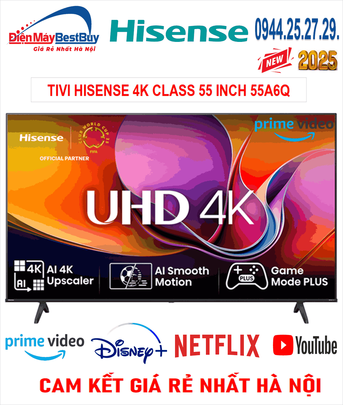 Tivi Hisense 4K UHD 55 inch 55A6Q