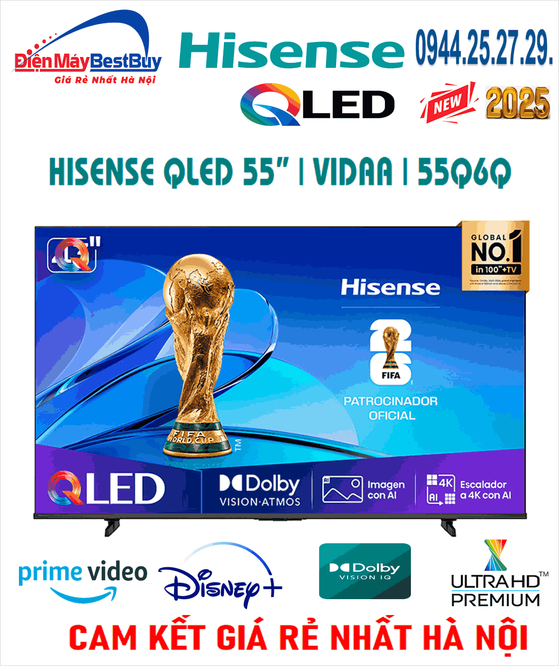 Tivi QLED Hisense 4K 55 inch 55Q6Q
