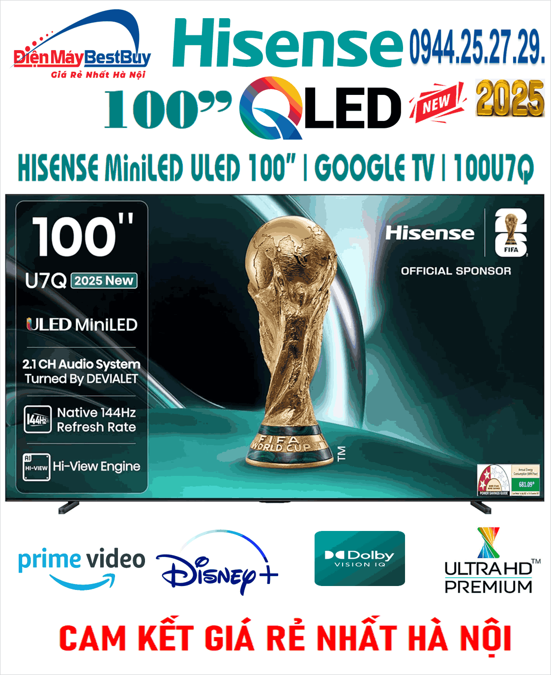 Tivi QLED Hisense AI 4K 75 inch 75Q7Q