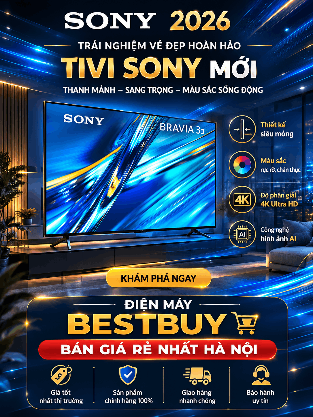 Google Tivi Sony BRAVIA 3 AI 4K 50 inch [K-50XR30M2] Mới 2026