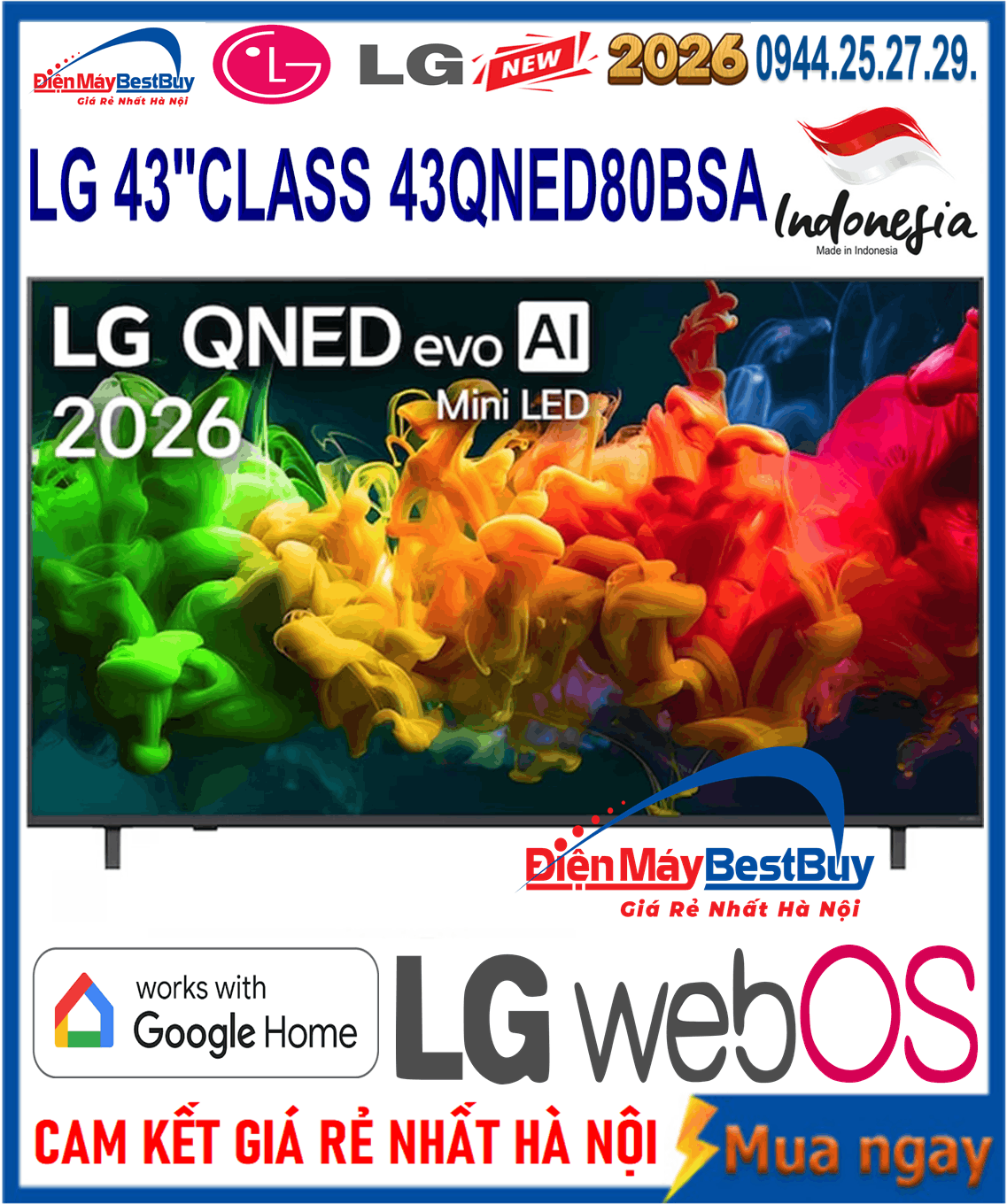 Smart Tivi LG QNED AI 4K 43 inch 43QNED80BSA Mới 2026