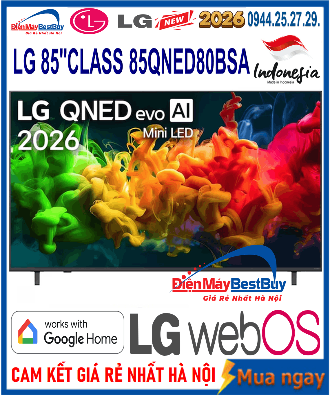 Smart Tivi LG QNED AI 4K 85 inch 85QNED80BSA Mới 2026