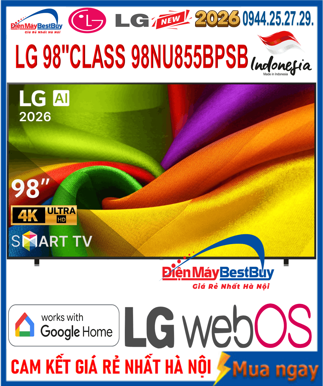 Smart Tivi LG AI 4K 98 inch 98NU855BPSB Mới 2026