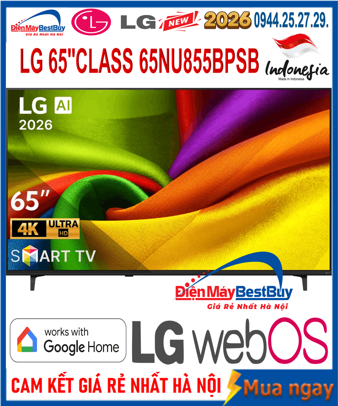 Smart Tivi LG AI 4K 65 inch 65NU855BPSA Mới 2026