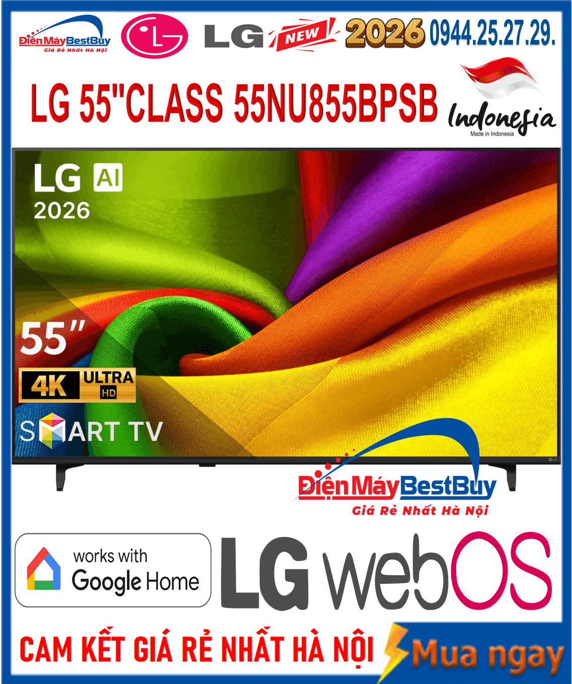 Smart Tivi LG AI 4K 55 inch 55NU855BPSA Mới 2026